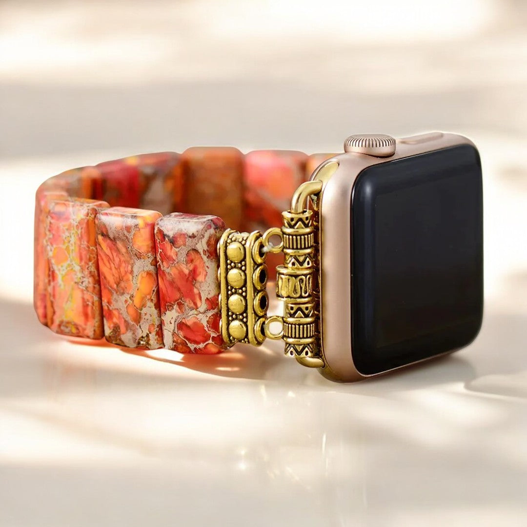 Pompoen Tibetaanse Jaspis Rekbare Apple Watch Band
