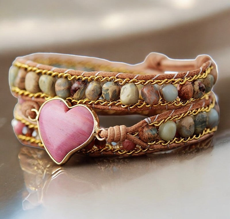 Rhodoniet Liefdesbeschermingswikkelarmband