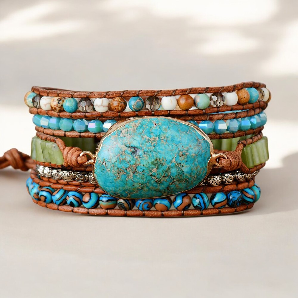 Gedraaide Ocean Jasper Wikkelarmband