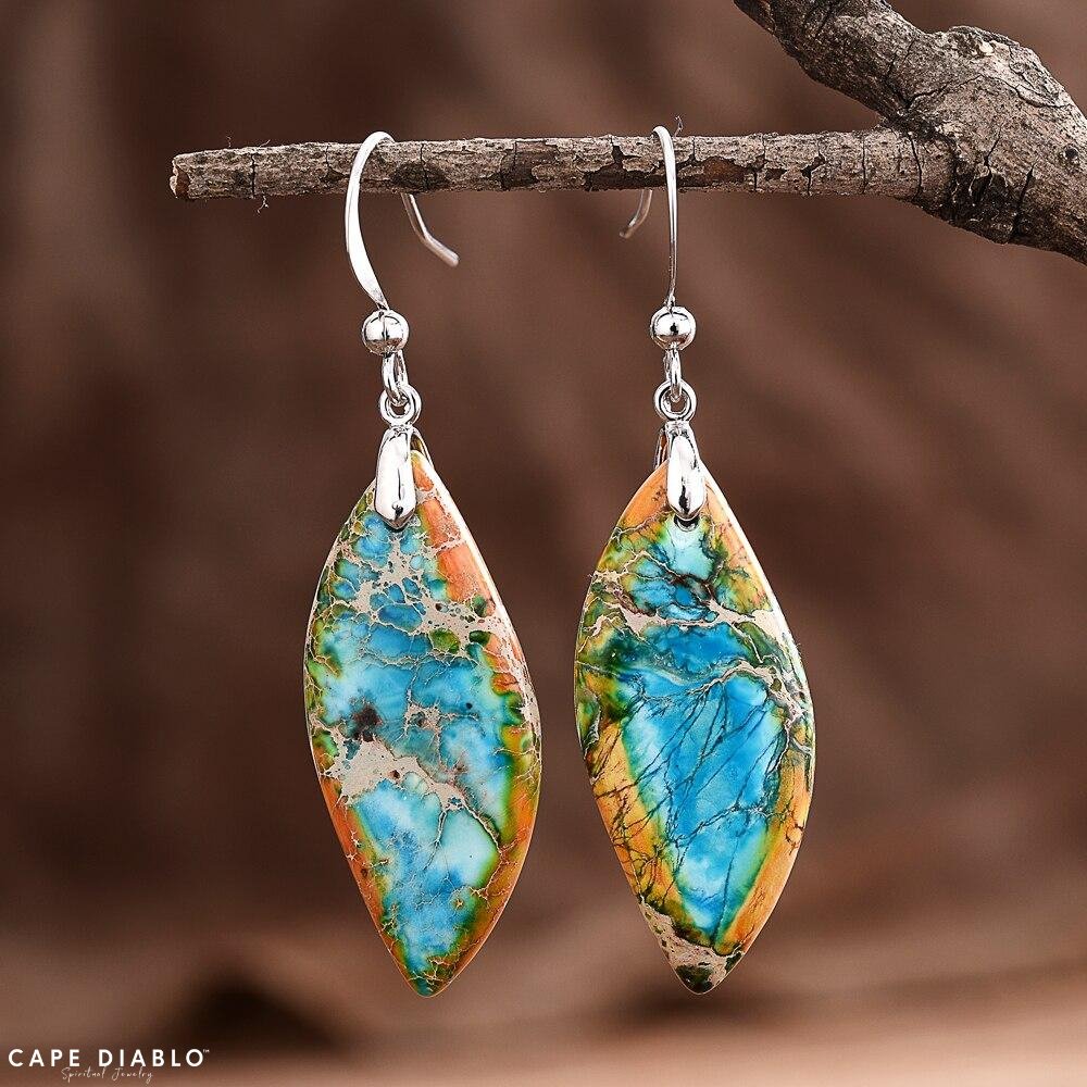 Jasper Leaf Dangle Earrings - Cape Diablo